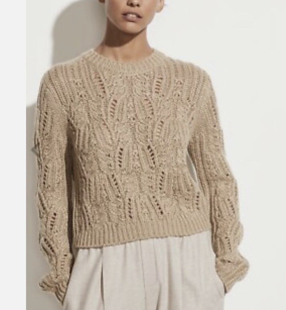 Vince Women’s Variegated Cable Knit Wool Mohair Blend Sweater Beige Size XS